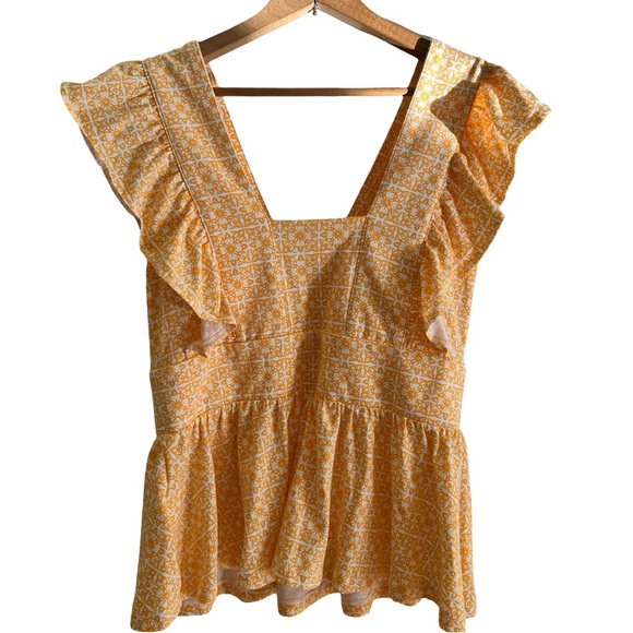 Lands' End Orange Yellow Lightweight Jersey Ruffle Peplum Top Sz XS - Picture 4 of 10